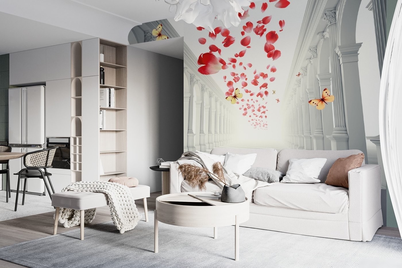 Фотообои ФабрикаФресок 3D Абстракция. Бабочки. Колонны и Розы 1034270 (400x270)