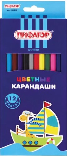 Набор цветных карандашей Пифагор Жираф 181250 (12 шт)