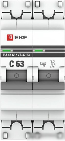 Выключатель автоматический EKF ВА 47-63 2P 63А (C) 4.5kA PROxima mcb4763-2-63C-pro