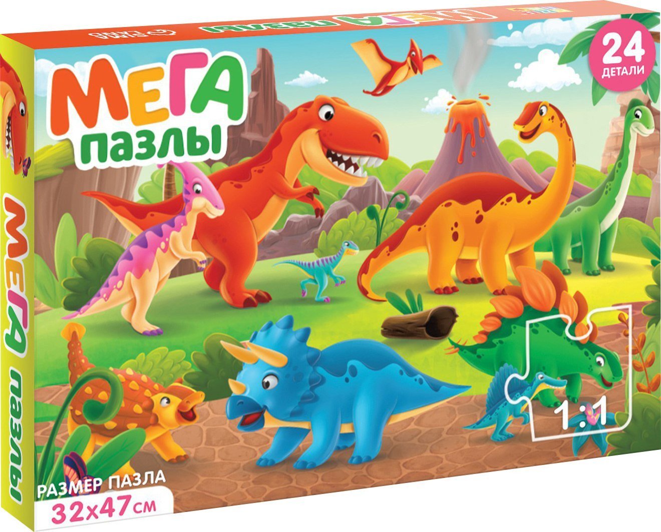 Развивающая игра Puzzle Time Мега-пазл Мир динозавров 9319942 (24эл)