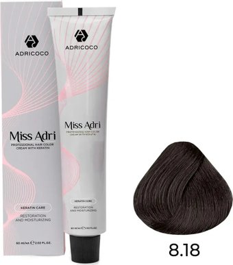 Крем-краска Adricoco Miss Adri 8.18 (100мл, светлый блонд пепельный коричневый)