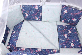 Бампер в кроватку Amarobaby Лисички (12 подушек, синий)