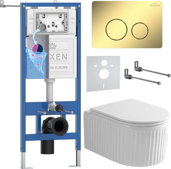 Унитаз подвесной Roxen Royal Matt в комплекте с инсталляцией StounFix Dual Fresh 6 в 1 868588 (кнопка: сатин матовая)