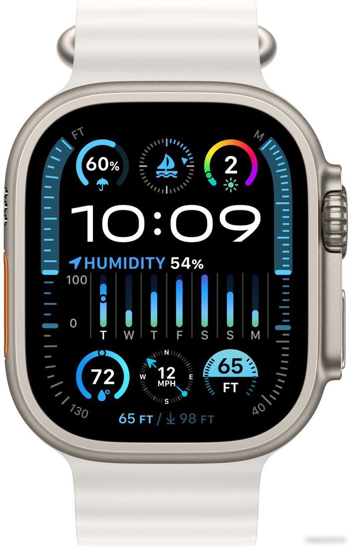 Умные часы Apple Watch Ultra 2 LTE 49 мм (титановый корпус, титановый/белый, ремешок из эластомера)