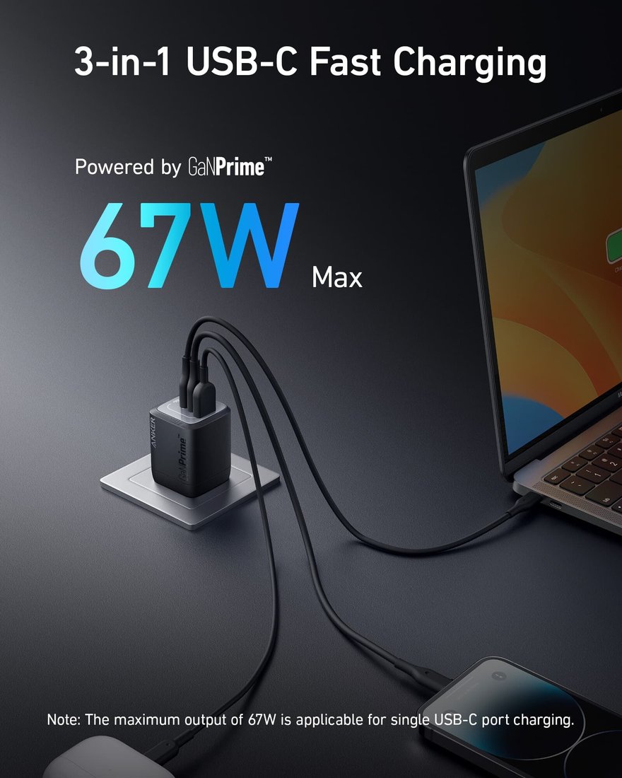 Сетевое зарядное Anker GaNPrime A2669 67W GaN Wall Charger (черный)