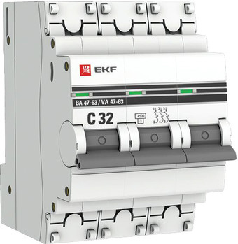 Выключатель автоматический EKF ВА 47-63 3P 32А (C) 4.5kA PROxima mcb4763-3-32C-pro