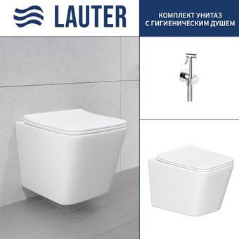 Унитаз подвесной Lauter Square с жестким сиденьем Soft Close 214903 + Breez 21GN7071CH (скрытое крепление)