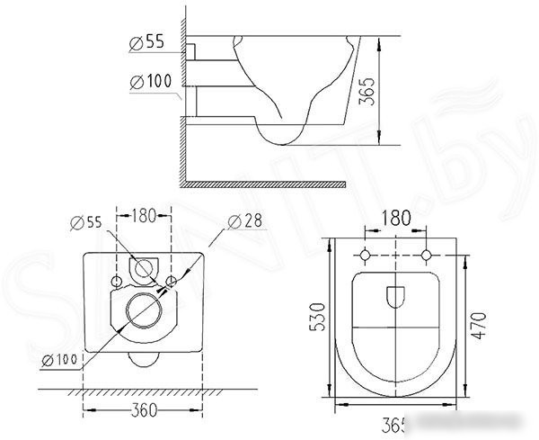 Унитаз подвесной Roxen Vortex в комплекте с инсталляцией StounFix Slim 6 в 1 966439 (кнопка: серый бетон)