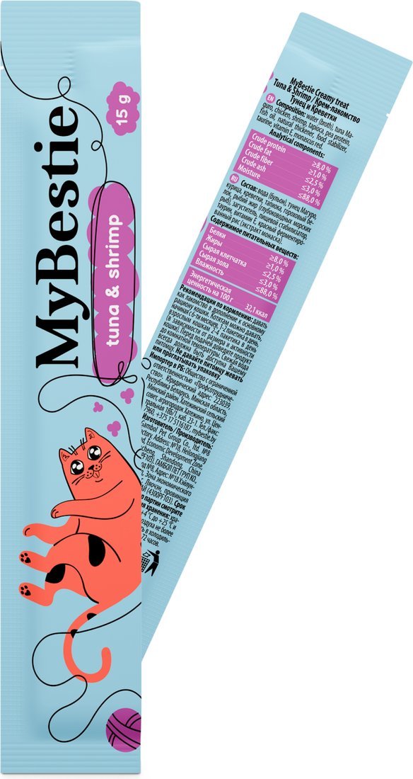 Лакомство для кошек MyBestie Тунец и Креветки (5x15 г)