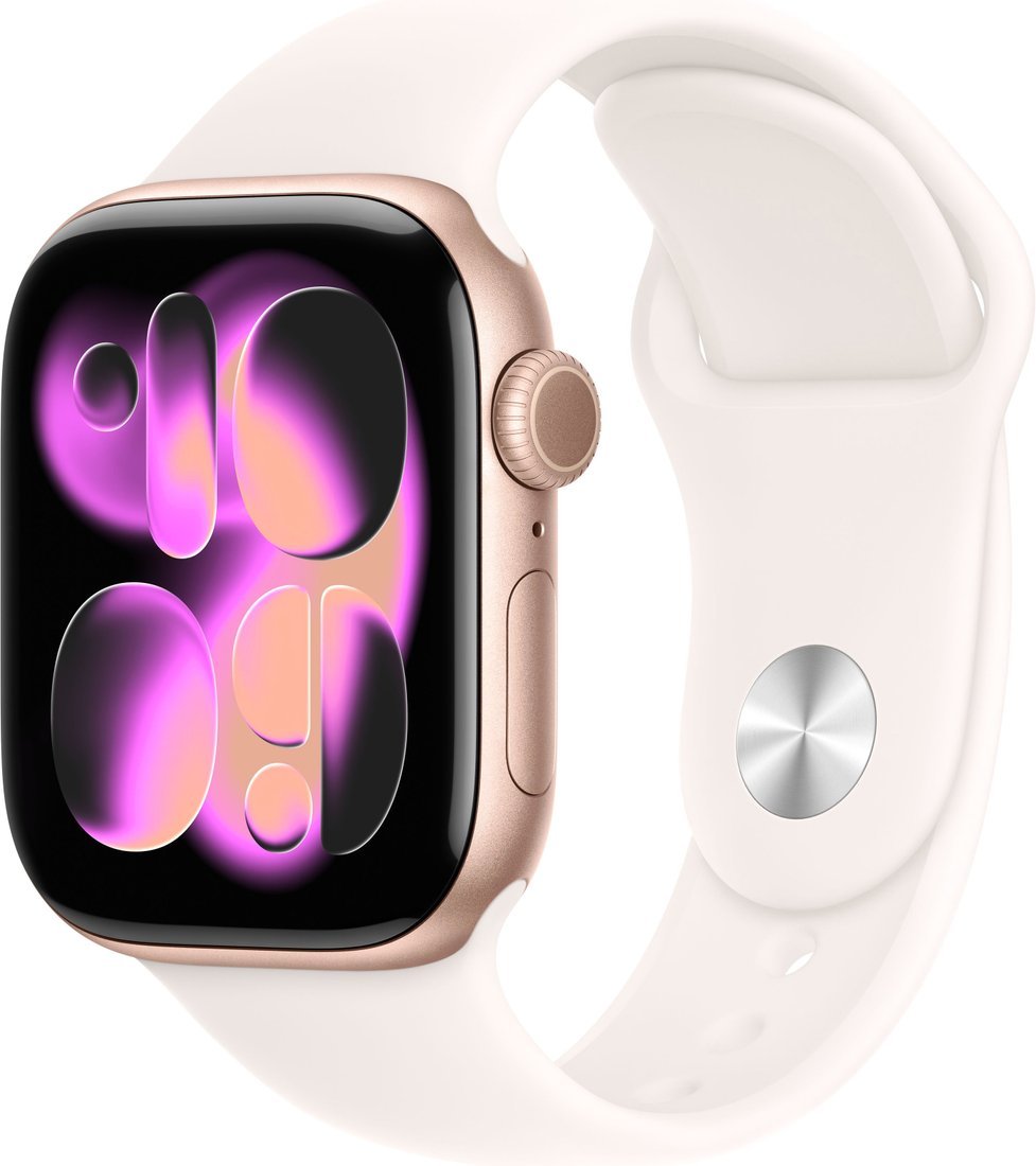 Умные часы Apple Watch Series 11 42 мм (алюминиевый корпус, розовое золото/легкие румяна, спортивный силиконовый ремешок M/L)