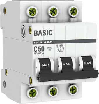 Выключатель автоматический EKF ВА 47-29 3P 50А (С) 4.5кА mcb4729-3-50C