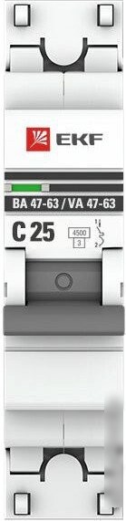 Выключатель автоматический EKF ВА 47-63 1P 25А (C) 4.5kA PROxima mcb4763-1-25C-pro