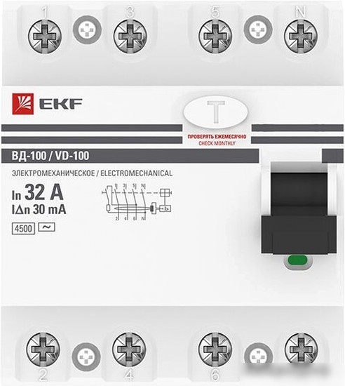 Устройство защитного отключения EKF PROxima ВД-100 4P 32А 30мА elcb-4-32-30-em-pro