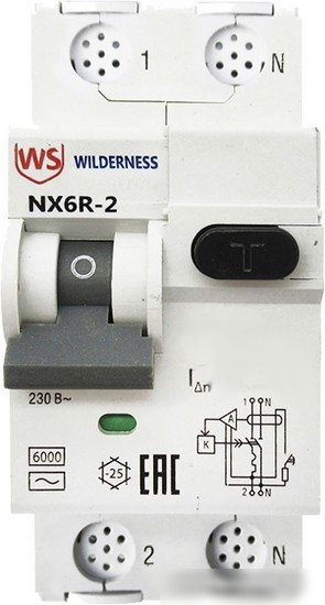 Дифференциальный автомат Wilderness NX6R 1P+N C10 30mA A 6kA NX6R-2-010C-030A