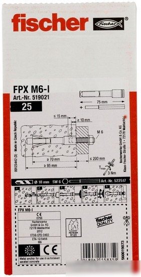 Анкерный болт Fischer FPX M6-I 519021 (25 шт)