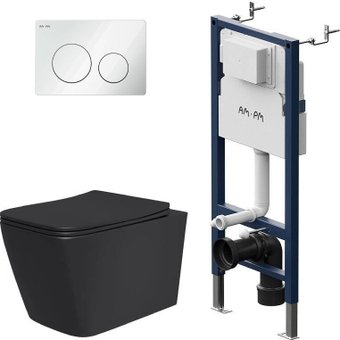 Унитаз подвесной Lauter Magdeburg 21103EC + I012709 + PrimeFit L I090101 (черный матовый с кнопкой смыва белый глянцевый)