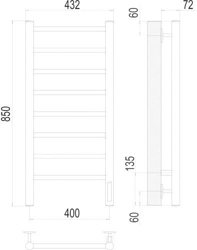 Полотенцесушитель TERMINUS Аврора П8 400x850 электро