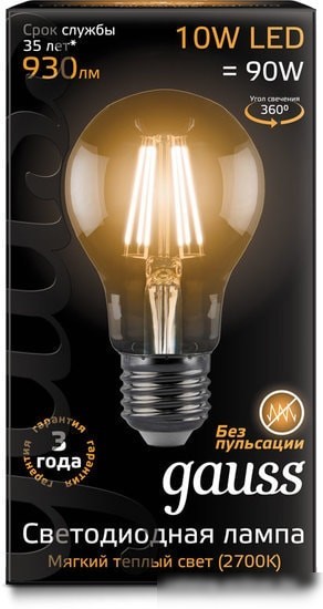 Светодиодная лампа Gauss Filament A60 E27 10 Вт 2700 К 102802110