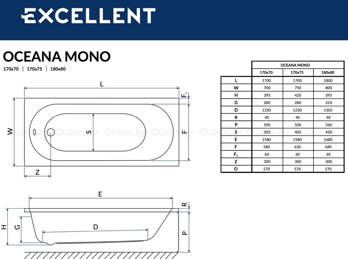 Ванна Excellent Oceana Mono 170x75