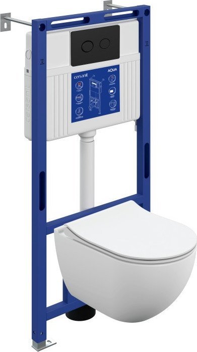 Унитаз подвесной Cersanit Brasko Smart DPL EO Slim + Aqua 50 Prime P 69321 (с кнопкой Accento Circle черный матовый)