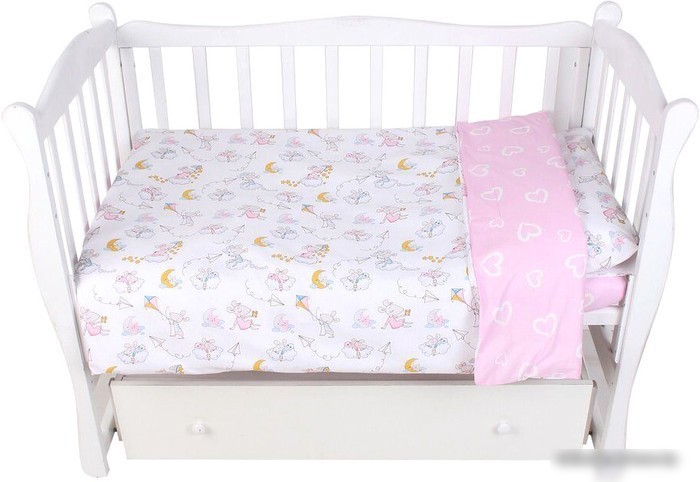 Постельное белье Amarobaby Мышата в облаках AMARO-3003-MvO (3 предмета, розовый/белый)