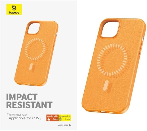 Чехол для телефона Baseus Fauxther для iPhone 15 660152094B (оранжевый)