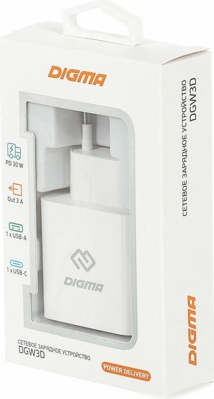Сетевое зарядное Digma DGW3D (белый)