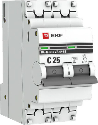 Выключатель автоматический EKF ВА 47-63 2P 25А (C) 4.5kA PROxima mcb4763-2-25C-pro