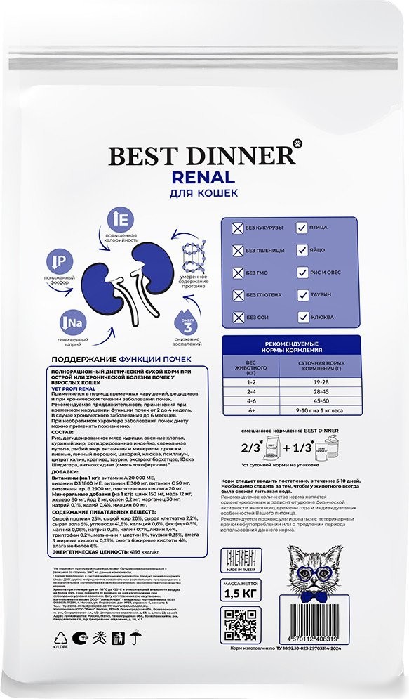 Сухой корм для кошек Best Dinner Vet Profi Renal (1.5кг)
