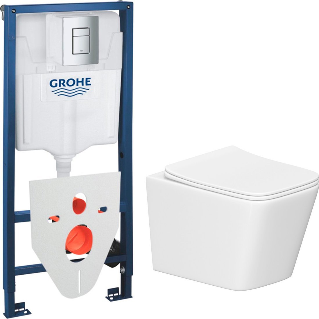 Унитаз подвесной Lauter Square 214903 + GROHE Rapid SL 38772001 + GROHE 37131000 (прямоугольная, хром)