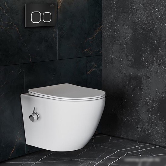Унитаз подвесной Roxen Antares Bidet в комплекте с инсталляцией StounFix Slim 6 в 1 938621 (кнопка: черный матовый)