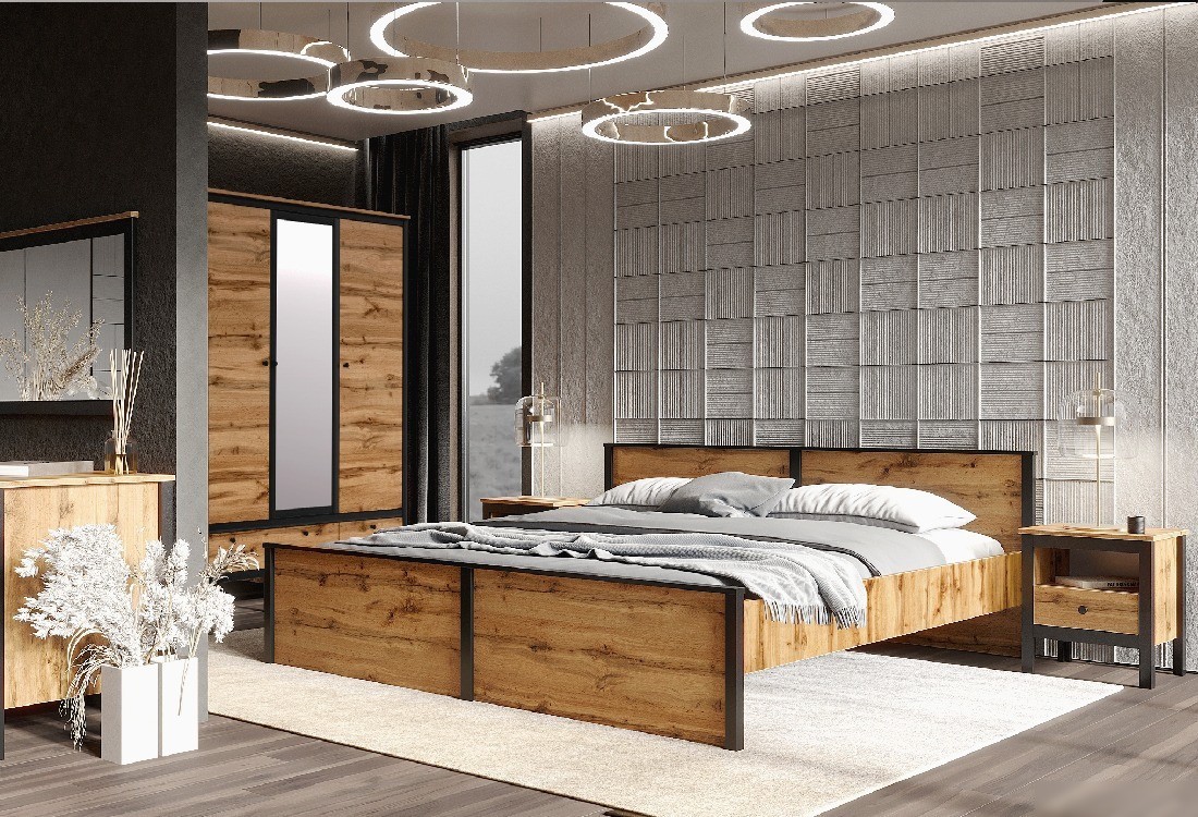 Шкаф распашной BRW Loft SZF3D2S (дуб вотан/черный)