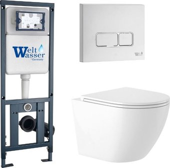 Унитаз подвесной Saniteco KW-9003W Rimles + WeltWasser Marberg 410 + Marberg 410 SE GL-WT