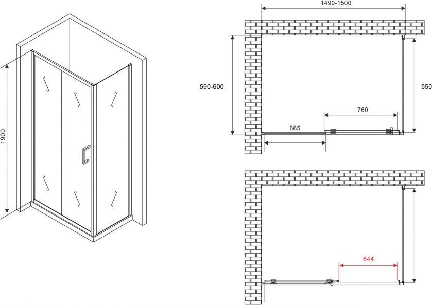 Душевой уголок Abber Schwarzer Diamant AG30150B5-S60B5