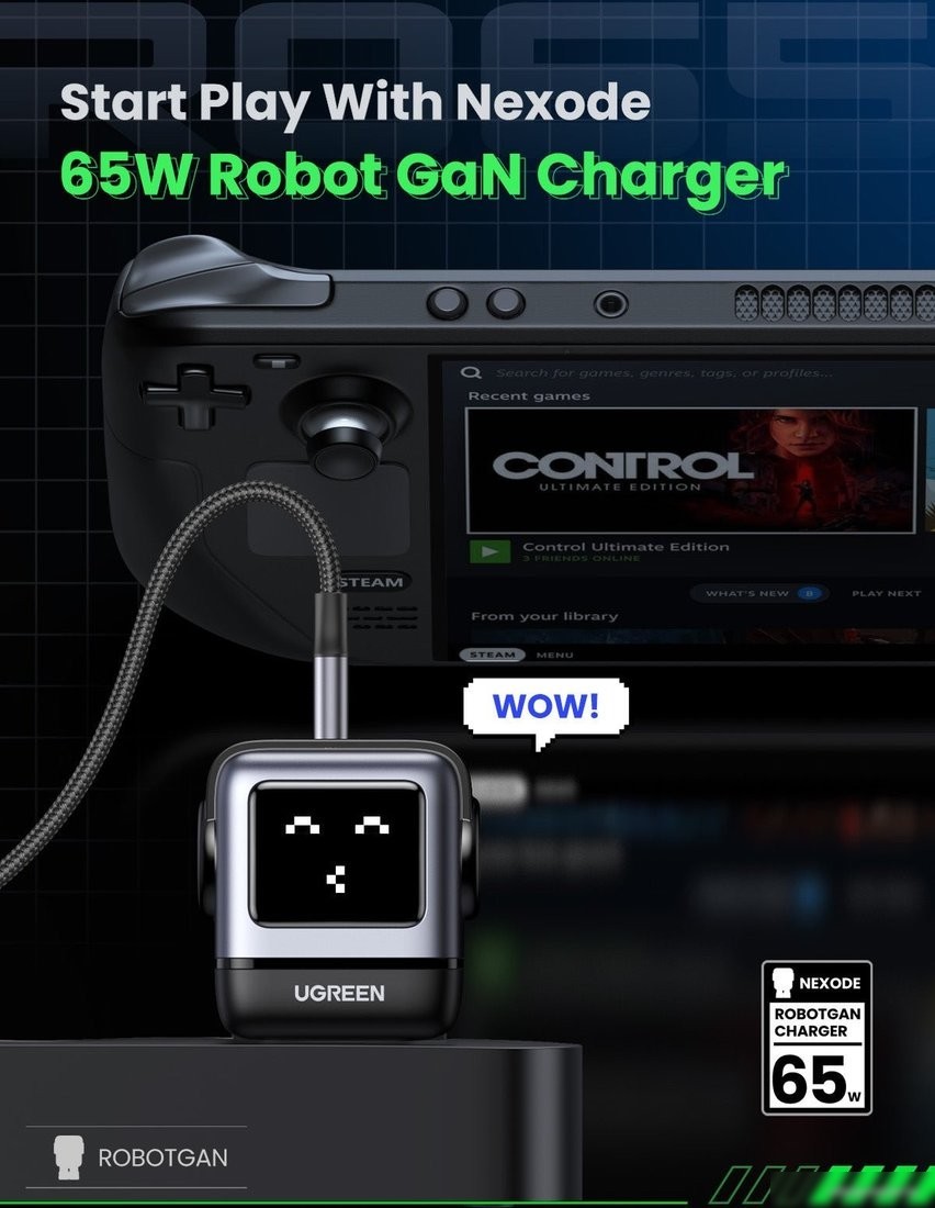 Сетевое зарядное Ugreen Nexode RG 65W CD361 (черный/серый)
