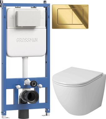 Унитаз подвесной Grossman GR-4455SQ + 900.K45.01.000 + Classic 700.K45.04.30M.30M (золотой глянцевый)
