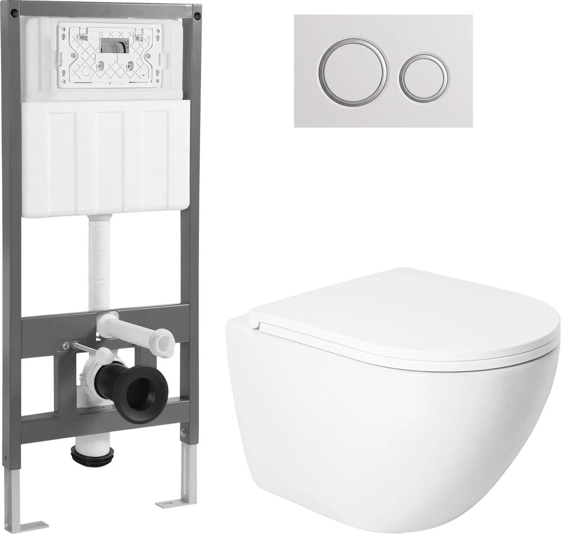 Унитаз подвесной Saniteco KW-9003WT + 501 + K01-W (с кнопкой, белый)