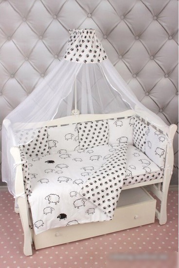 Бампер в кроватку Amarobaby Home Elite (12 подушек, белый/черный)