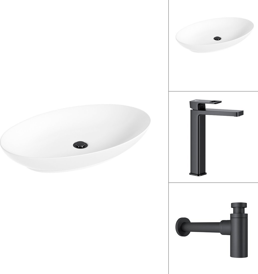 Умывальник Lauter 21571 + Cascade 21СК0655BS с сифоном 21635B (черный матовый)