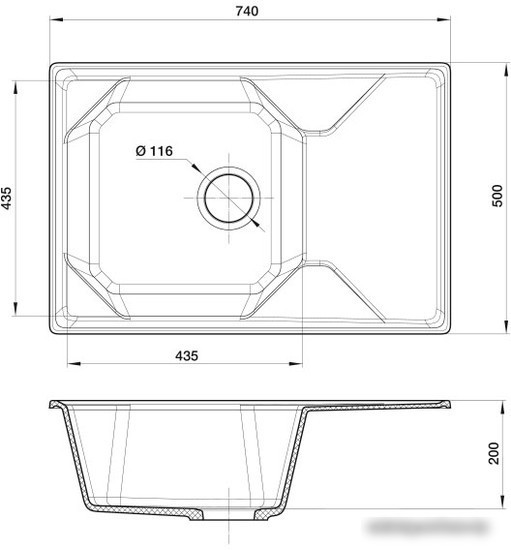Кухонная мойка GranFest GF-U-740L (иней)