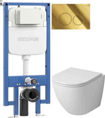 Унитаз подвесной Grossman GR-4455SQ + 900.K42.01.000 + Galaxy 700.K45.01.300.300 (золотой глянцевый)