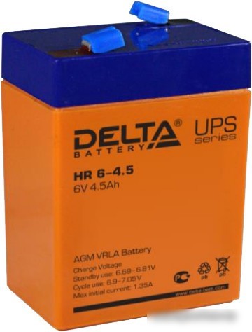 Аккумулятор для ИБП Delta HR 6-4.5 (6В/4.5 А·ч) Аккумулятор для ИБП Delta HR 6-4.5 (6В/4.5 А·ч)