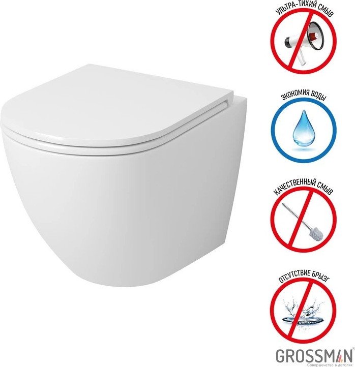 Унитаз подвесной Grossman GR-4455SQ + GROHE Rapid SL 38721001 (с сиденьем, с кнопкой)