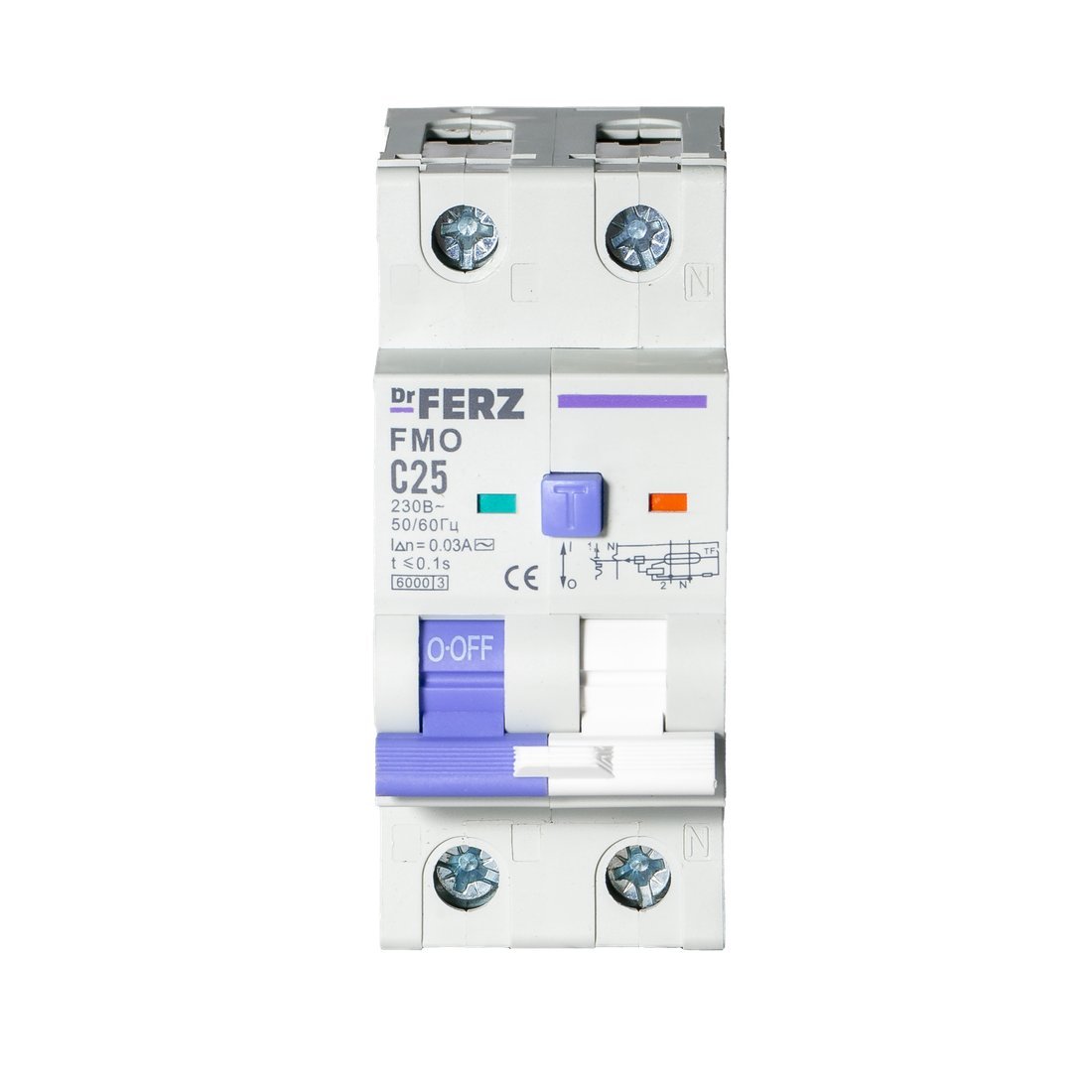 Дифференциальный автомат Dr.Ferz FMO-EL-1P+N 25A 30mA 6kA AC C 2M 22100213FERZ