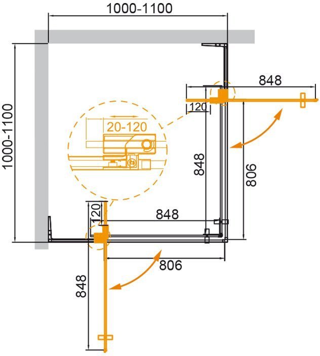 Душевой уголок Cezares SLIDER-A-2-100/110-GRIGIO-GM