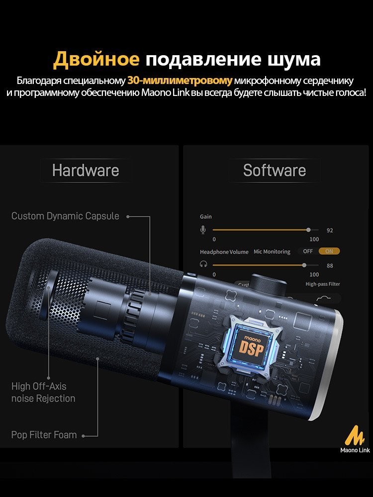 Проводной микрофон Maono PD100X (черный)