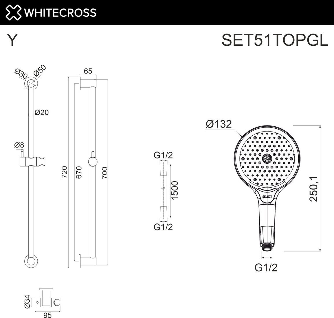 Душевой гарнитур Whitecross SET51TOPGL (золото)