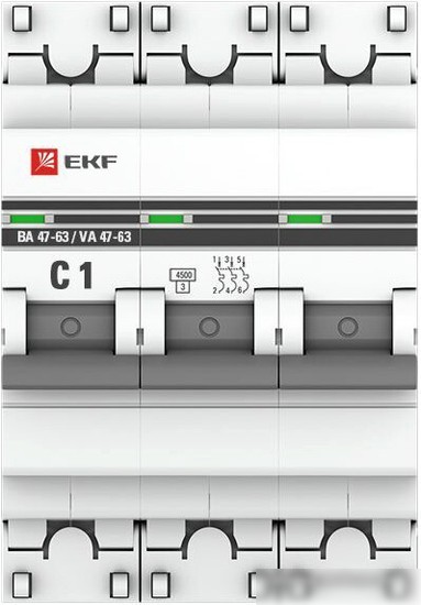 Выключатель автоматический EKF 3P 1А (C) 4.5kA ВА 47-63 mcb4763-3-01C-pro