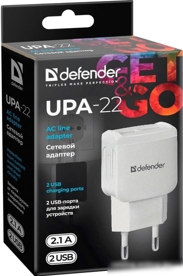 Сетевое зарядное Defender UPA-22 (белый)