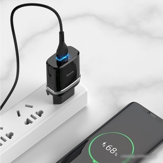 Сетевое зарядное Hoco C12Q Smart (черный)